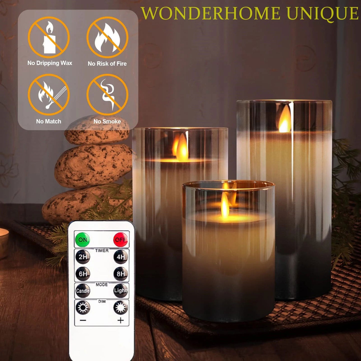 3Pcs Set 4/5/6 inches Led Flameless Electric Candles Lamp Real Wax Glass Battery Flickering Fake Tealight Candle for Wedding - Slobuy