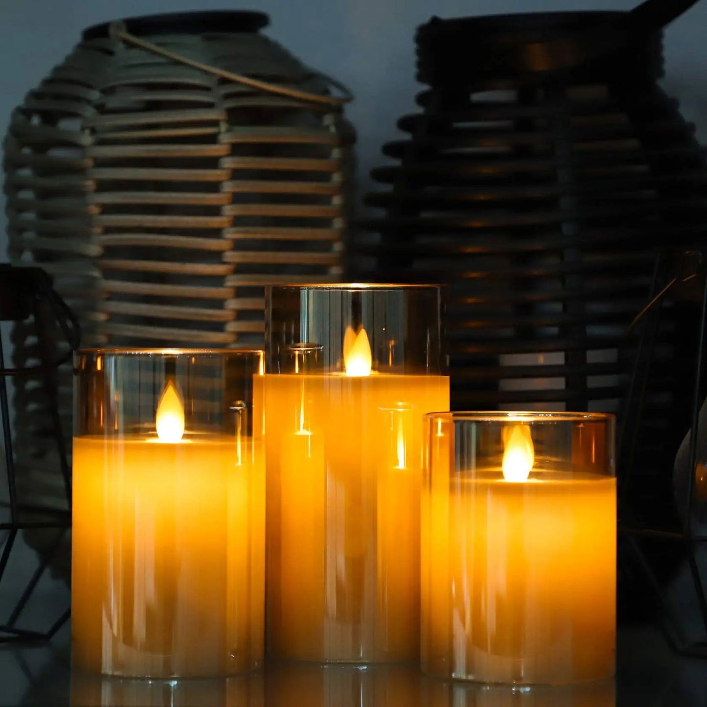 3Pcs Set 4/5/6 inches Led Flameless Electric Candles Lamp Real Wax Glass Battery Flickering Fake Tealight Candle for Wedding - Slobuy