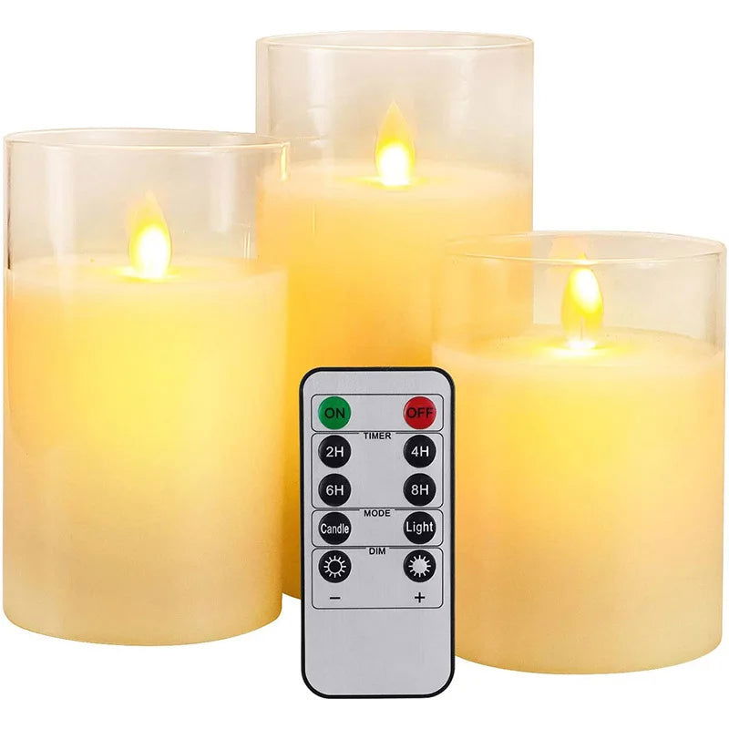 3Pcs Set 4/5/6 inches Led Flameless Electric Candles Lamp Real Wax Glass Battery Flickering Fake Tealight Candle for Wedding - Slobuy