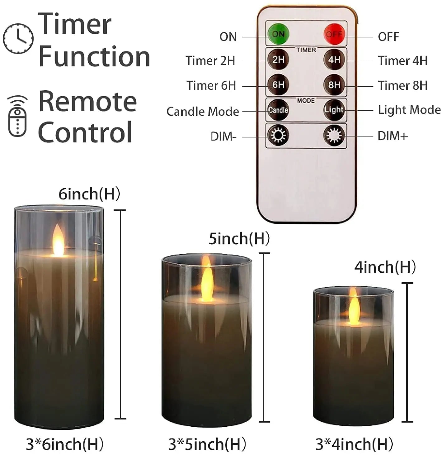 3Pcs Set 4/5/6 inches Led Flameless Electric Candles Lamp Real Wax Glass Battery Flickering Fake Tealight Candle for Wedding - Slobuy