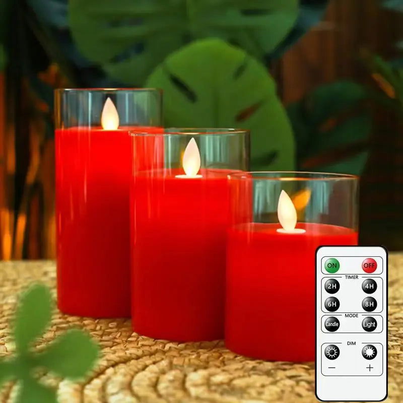 3Pcs Set 4/5/6 inches Led Flameless Electric Candles Lamp Real Wax Glass Battery Flickering Fake Tealight Candle for Wedding - Slobuy