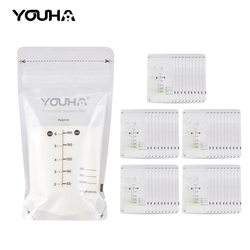YOUHA Breastmilk Storage Bags Milk Storing Bags for Breastfeeding 180ml/6oz Capacity Pre-Sterilized BPA Free Double Zipper Seal - Slobuy