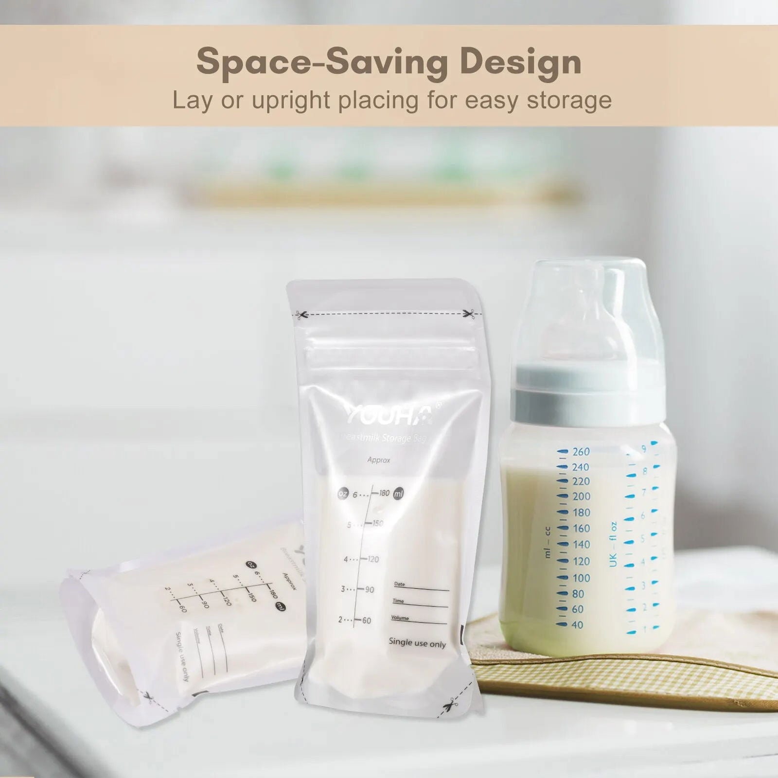 YOUHA Breastmilk Storage Bags Milk Storing Bags for Breastfeeding 180ml/6oz Capacity Pre-Sterilized BPA Free Double Zipper Seal - Slobuy