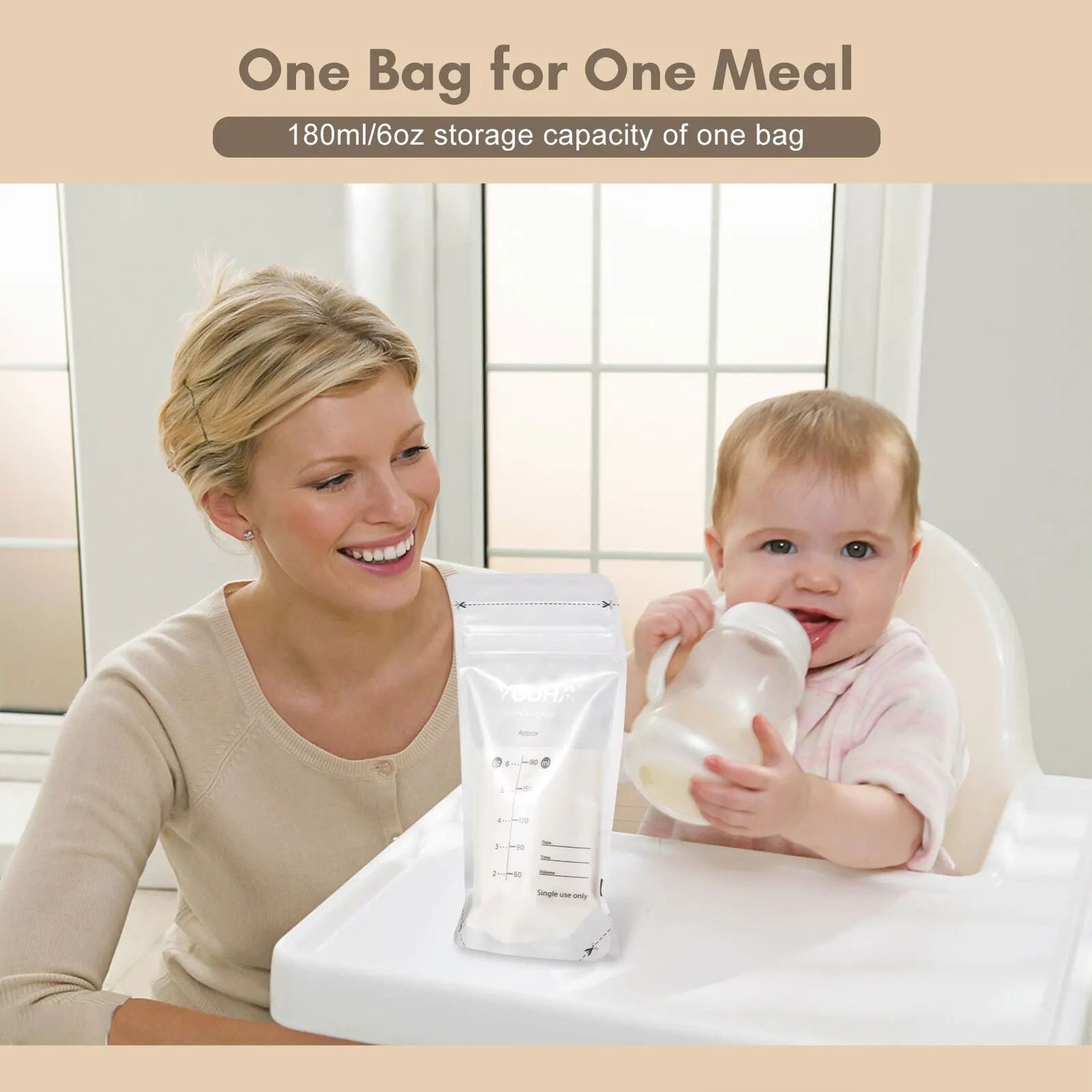 YOUHA Breastmilk Storage Bags Milk Storing Bags for Breastfeeding 180ml/6oz Capacity Pre-Sterilized BPA Free Double Zipper Seal - Slobuy