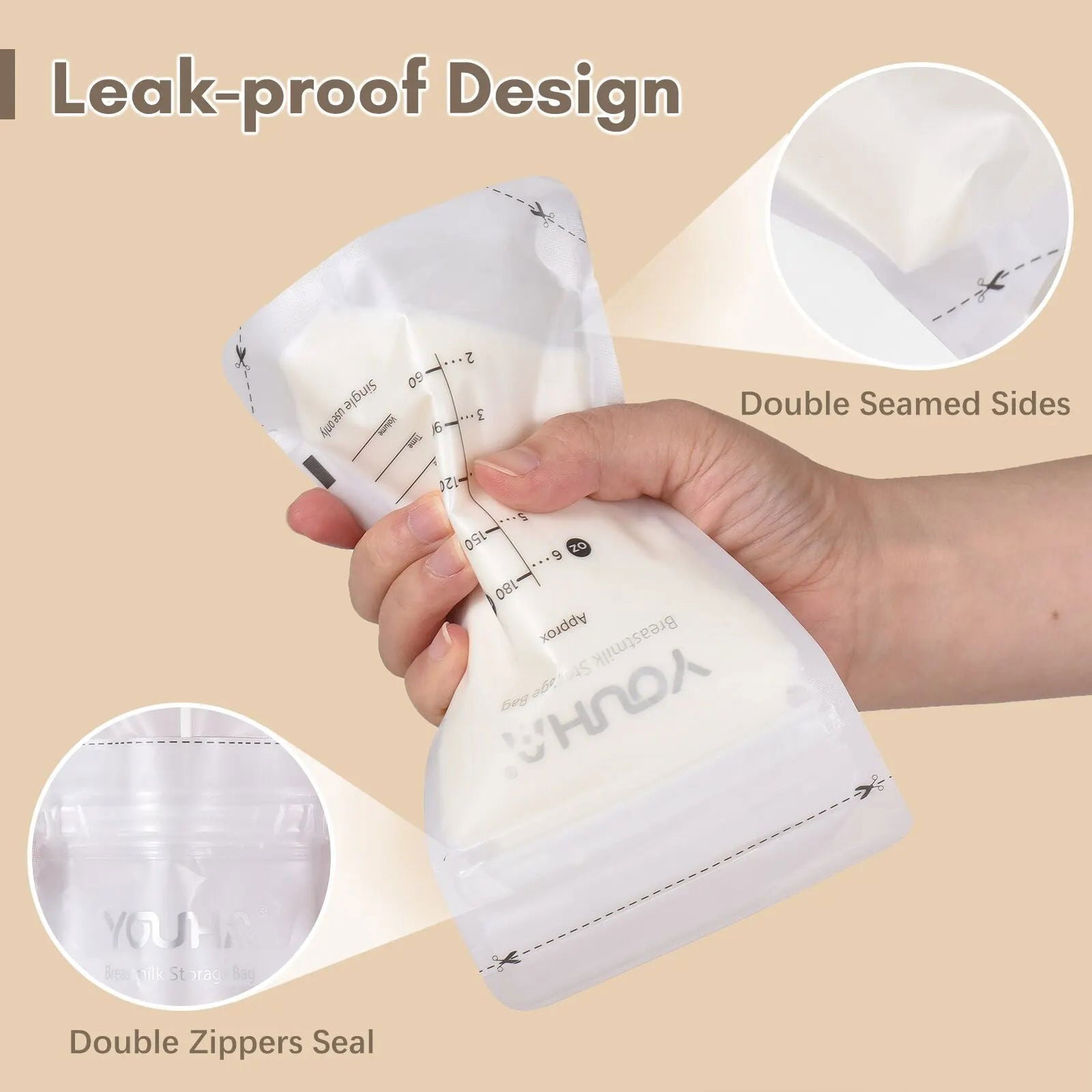 YOUHA Breastmilk Storage Bags Milk Storing Bags for Breastfeeding 180ml/6oz Capacity Pre-Sterilized BPA Free Double Zipper Seal - Slobuy