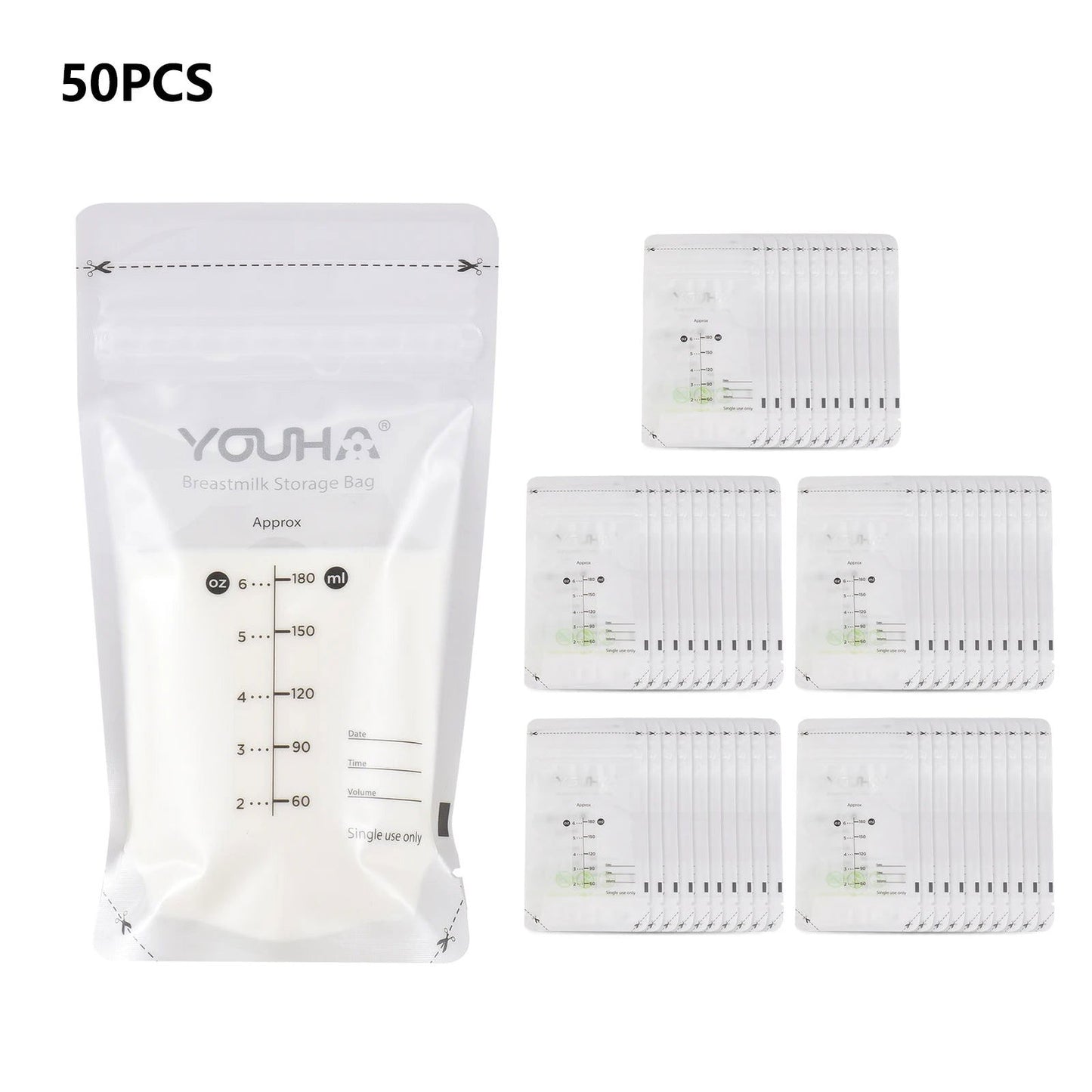 YOUHA Breastmilk Storage Bags Milk Storing Bags for Breastfeeding 180ml/6oz Capacity Pre-Sterilized BPA Free Double Zipper Seal - Slobuy