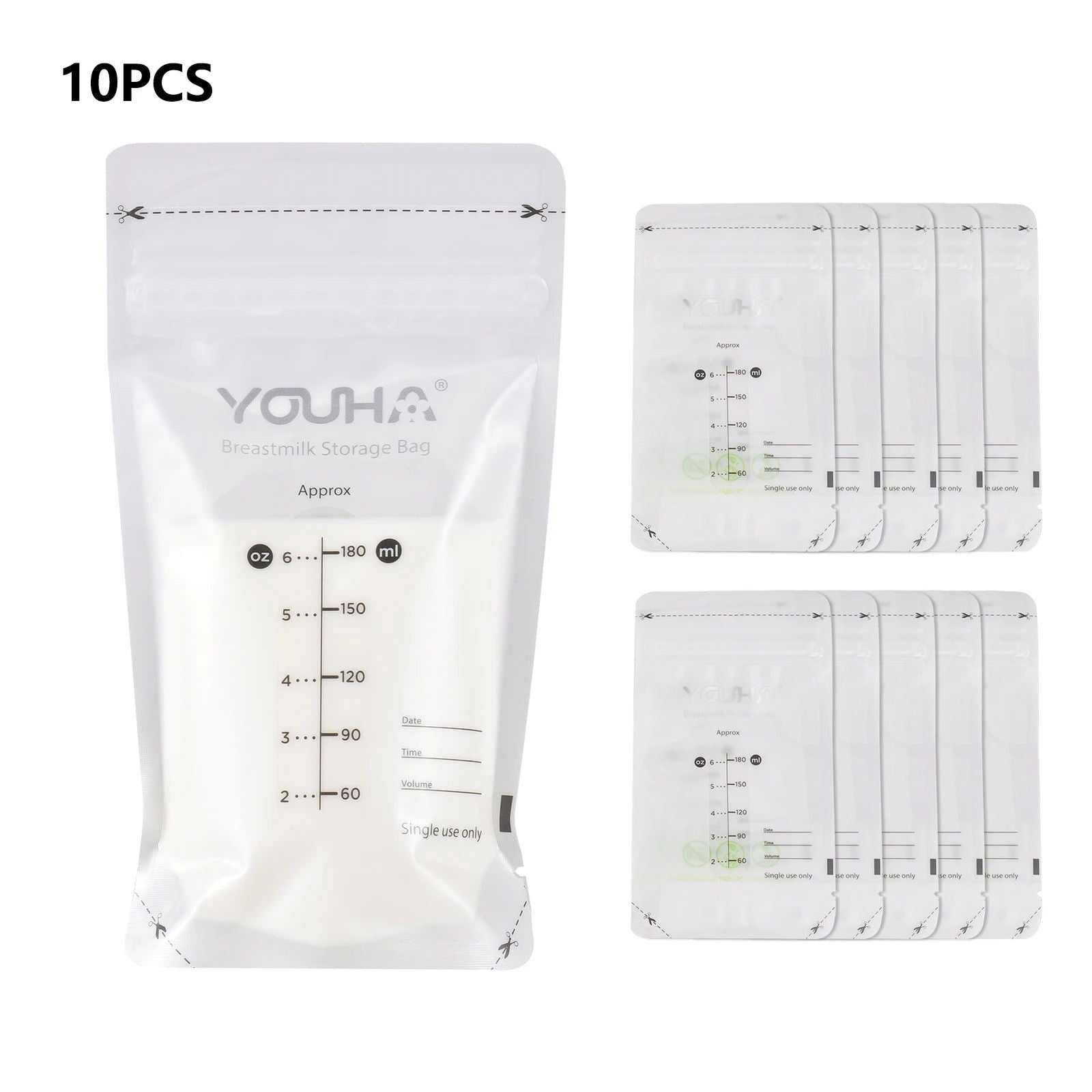YOUHA Breastmilk Storage Bags Milk Storing Bags for Breastfeeding 180ml/6oz Capacity Pre-Sterilized BPA Free Double Zipper Seal - Slobuy