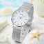 6pc Simple Silver Quartz Watch With Bracelet For Women Casual Fashion Round Simple Silver Watch Dainty Wheat Bracelets Set - Slobuy