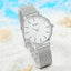 6pc Simple Silver Quartz Watch With Bracelet For Women Casual Fashion Round Simple Silver Watch Dainty Wheat Bracelets Set - Slobuy