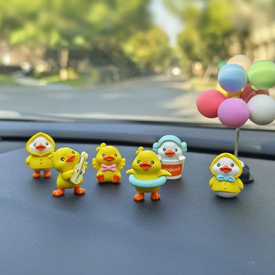 6pcs Anime Figure Little Yellow Duck Model Decor Cute Car mounted Ornaments Auto Interior Dashboard Accessories for Girls Gifts - Slobuy