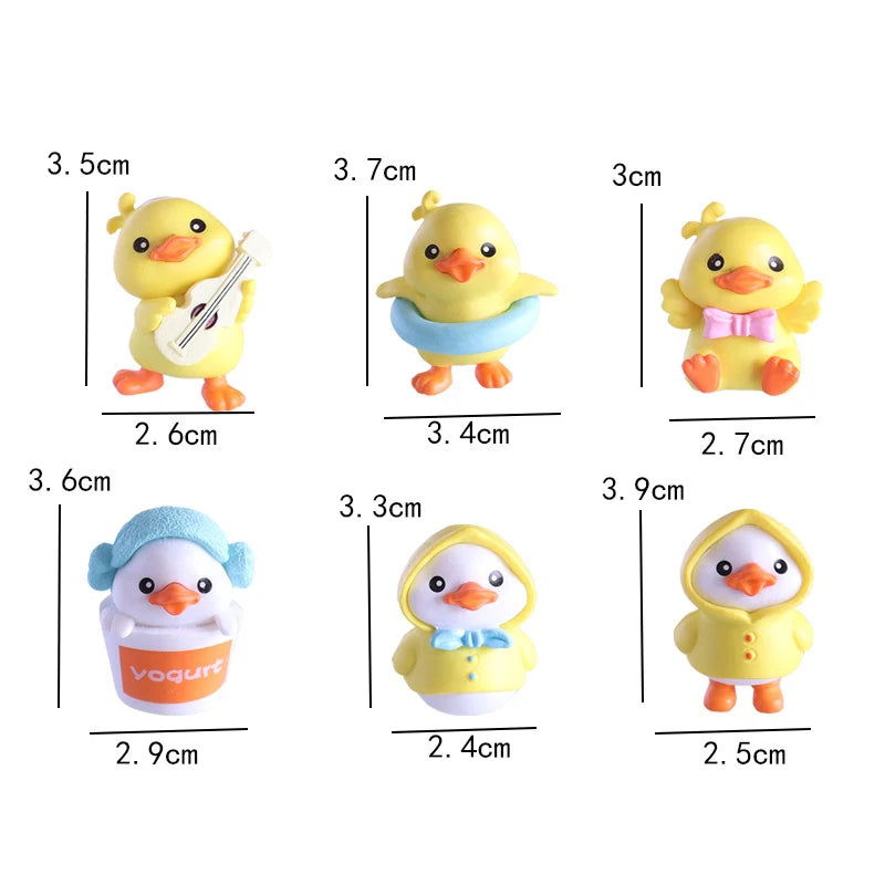 6pcs Anime Figure Little Yellow Duck Model Decor Cute Car mounted Ornaments Auto Interior Dashboard Accessories for Girls Gifts - Slobuy