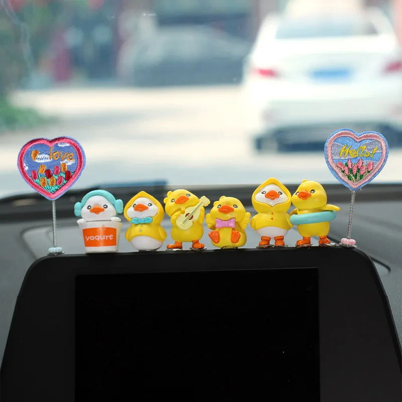 6pcs Anime Figure Little Yellow Duck Model Decor Cute Car mounted Ornaments Auto Interior Dashboard Accessories for Girls Gifts - Slobuy