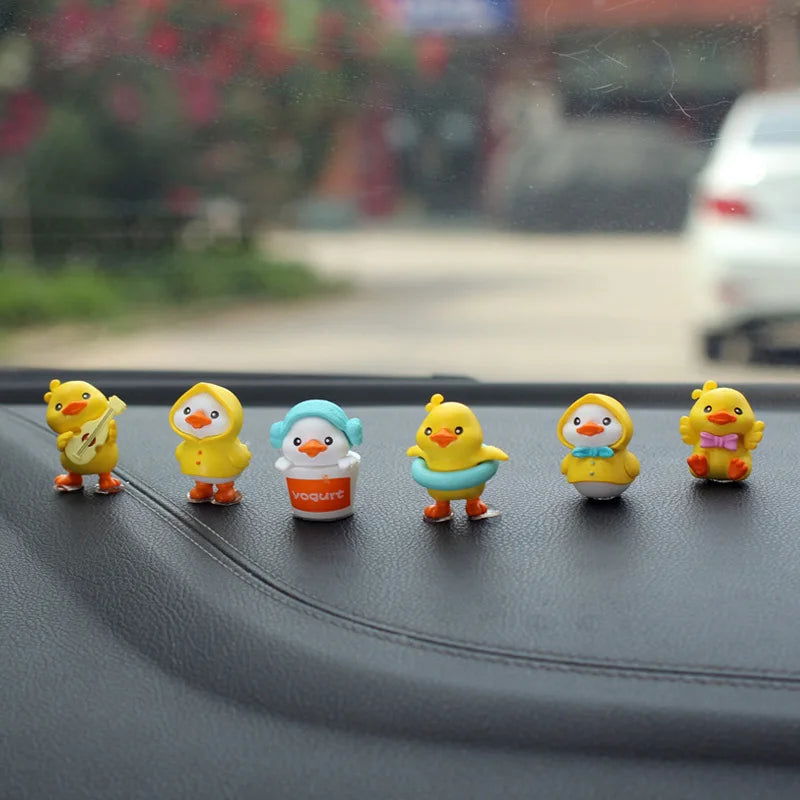 6pcs Anime Figure Little Yellow Duck Model Decor Cute Car mounted Ornaments Auto Interior Dashboard Accessories for Girls Gifts - Slobuy