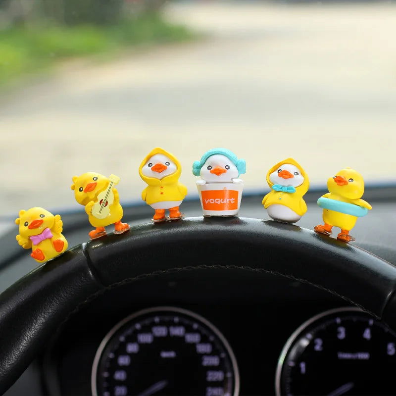 6pcs Anime Figure Little Yellow Duck Model Decor Cute Car mounted Ornaments Auto Interior Dashboard Accessories for Girls Gifts - Slobuy