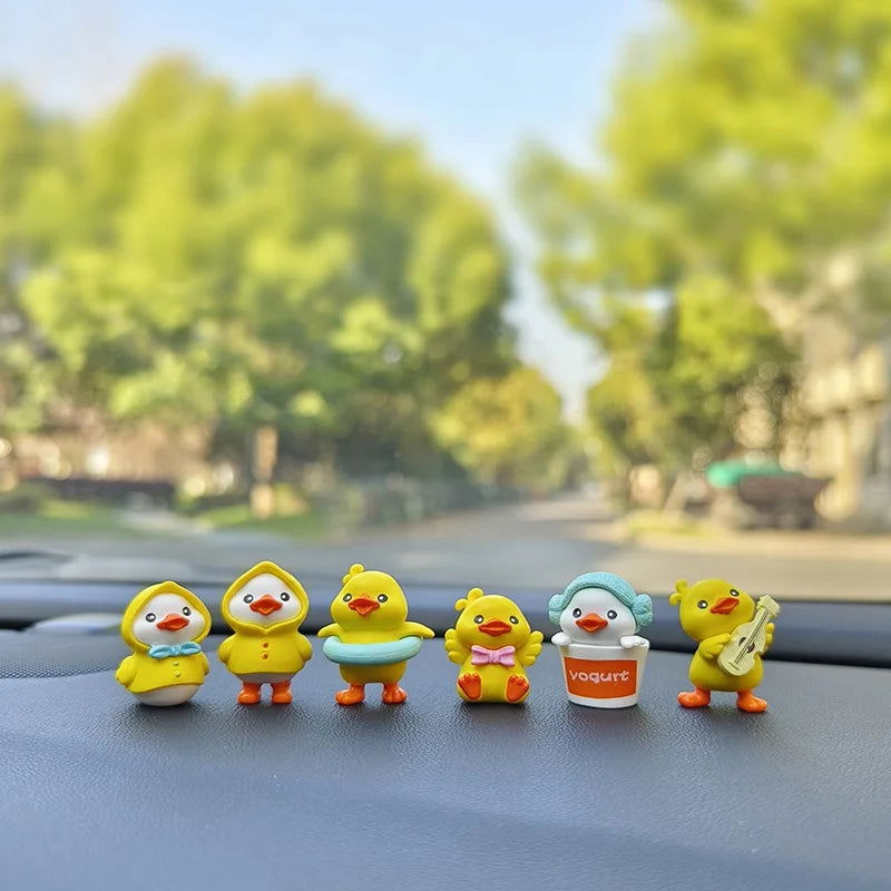 6pcs Anime Figure Little Yellow Duck Model Decor Cute Car mounted Ornaments Auto Interior Dashboard Accessories for Girls Gifts - Slobuy