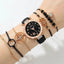 6pcs Black Flower Quartz Watch Dainty Bracelet For Women Leisure Casual Round Rhinestone Hollowed Pattern Bracelet Set - Slobuy
