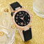 6pcs Black Flower Quartz Watch Dainty Bracelet For Women Leisure Casual Round Rhinestone Hollowed Pattern Bracelet Set - Slobuy