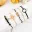 6pcs Black Flower Quartz Watch Dainty Bracelet For Women Leisure Casual Round Rhinestone Hollowed Pattern Bracelet Set - Slobuy