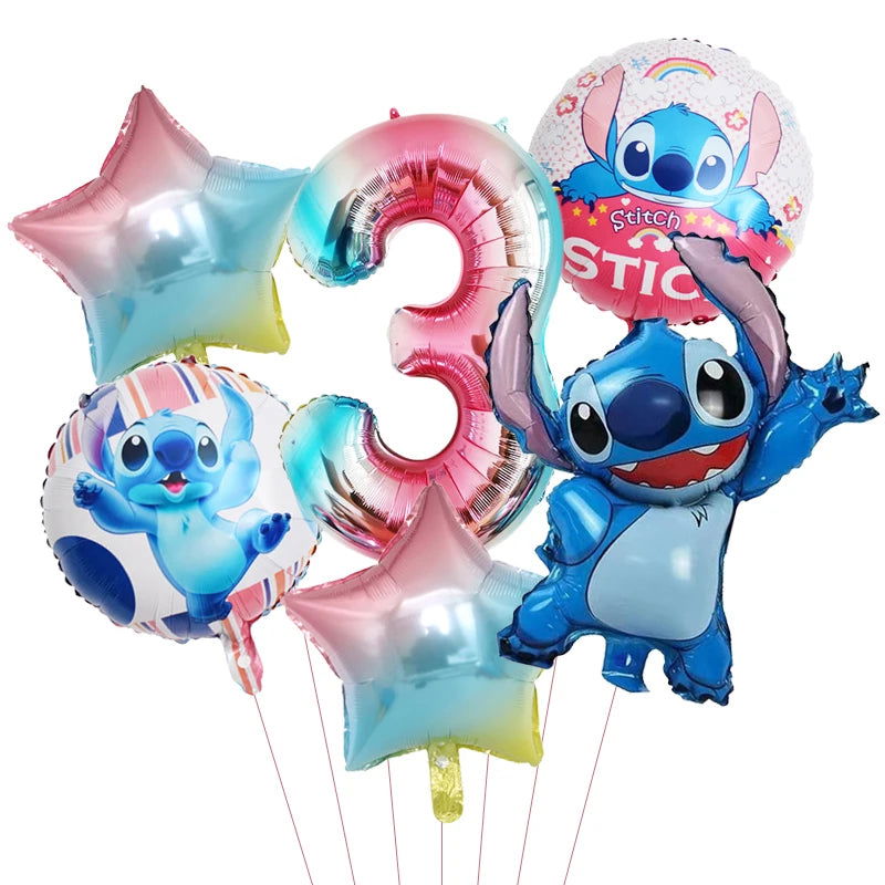 6pcs Disney Lilo & Stitch Party Balloons Stitch 32" Number Balloon set Baby Shower Birthday Party Decorations Kids Toy Gifts - Slobuy