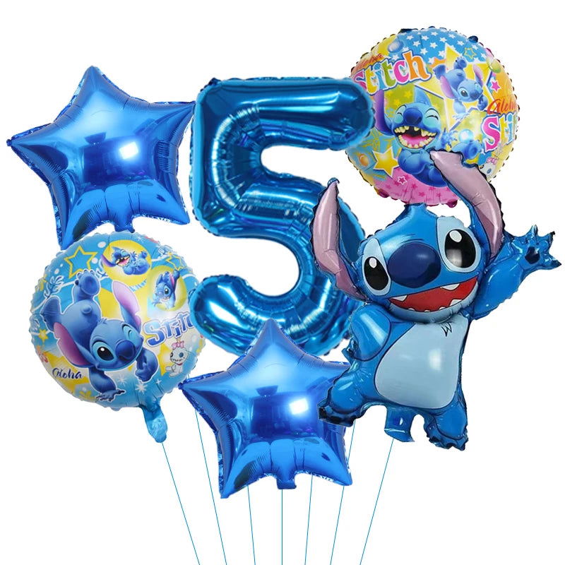 6pcs Disney Lilo & Stitch Party Balloons Stitch 32" Number Balloon set Baby Shower Birthday Party Decorations Kids Toy Gifts - Slobuy