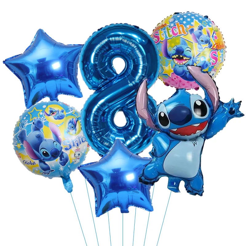 6pcs Disney Lilo & Stitch Party Balloons Stitch 32" Number Balloon set Baby Shower Birthday Party Decorations Kids Toy Gifts - Slobuy