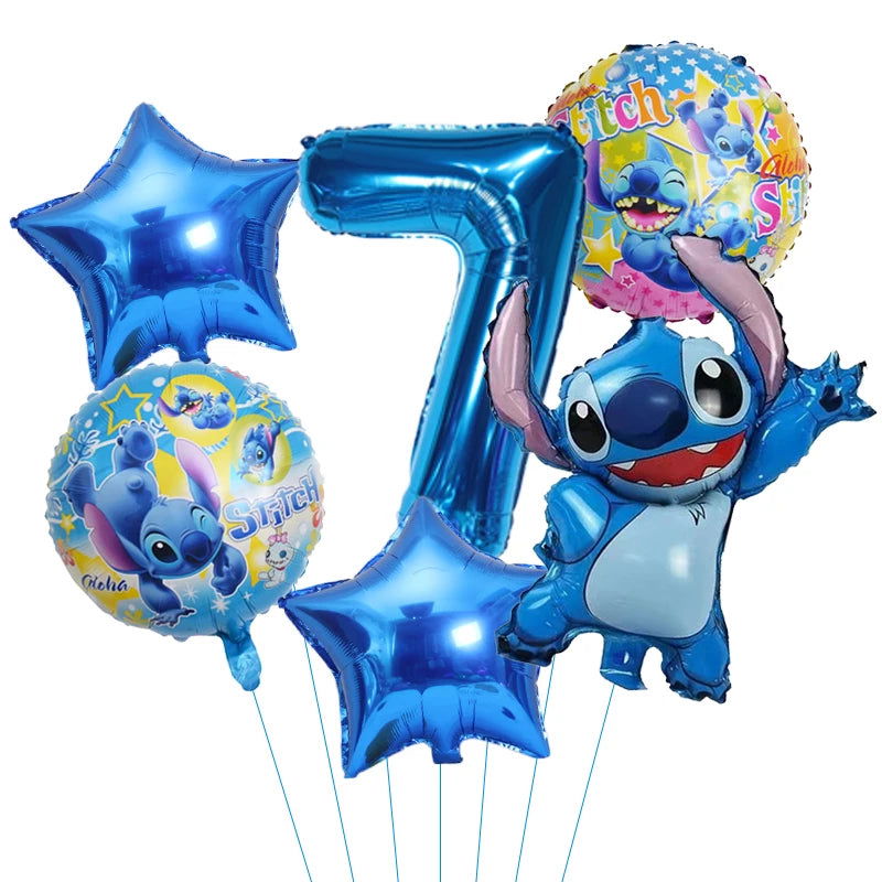 6pcs Disney Lilo & Stitch Party Balloons Stitch 32" Number Balloon set Baby Shower Birthday Party Decorations Kids Toy Gifts - Slobuy