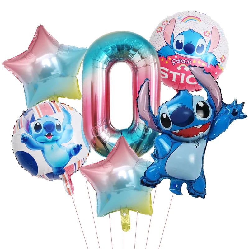 6pcs Disney Lilo & Stitch Party Balloons Stitch 32" Number Balloon set Baby Shower Birthday Party Decorations Kids Toy Gifts - Slobuy