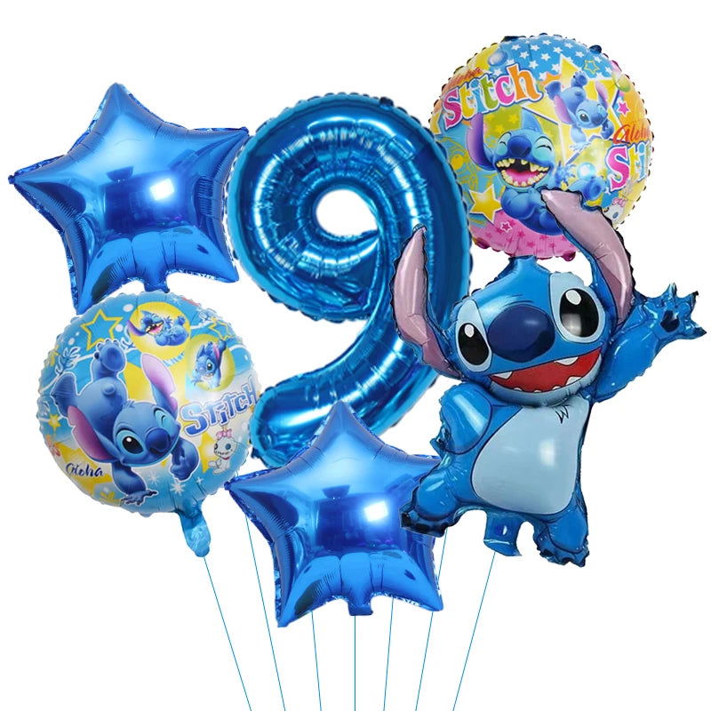 6pcs Disney Lilo & Stitch Party Balloons Stitch 32" Number Balloon set Baby Shower Birthday Party Decorations Kids Toy Gifts - Slobuy