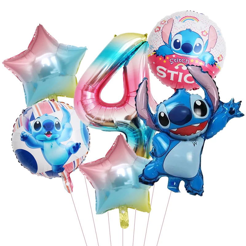 6pcs Disney Lilo & Stitch Party Balloons Stitch 32" Number Balloon set Baby Shower Birthday Party Decorations Kids Toy Gifts - Slobuy