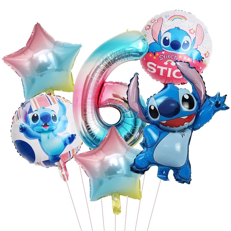 6pcs Disney Lilo & Stitch Party Balloons Stitch 32" Number Balloon set Baby Shower Birthday Party Decorations Kids Toy Gifts - Slobuy