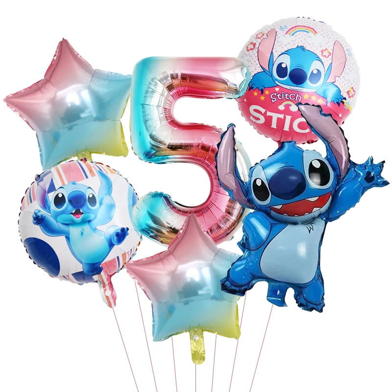6pcs Disney Lilo & Stitch Party Balloons Stitch 32" Number Balloon set Baby Shower Birthday Party Decorations Kids Toy Gifts - Slobuy