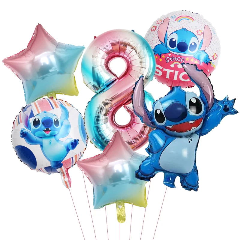 6pcs Disney Lilo & Stitch Party Balloons Stitch 32" Number Balloon set Baby Shower Birthday Party Decorations Kids Toy Gifts - Slobuy