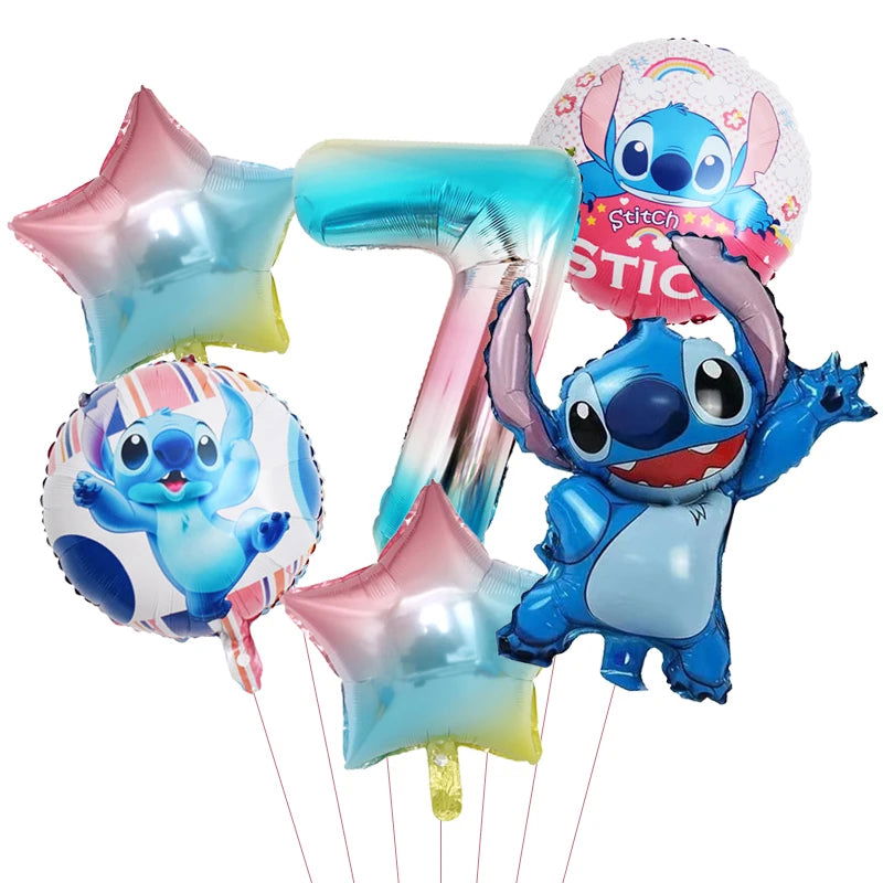 6pcs Disney Lilo & Stitch Party Balloons Stitch 32" Number Balloon set Baby Shower Birthday Party Decorations Kids Toy Gifts - Slobuy