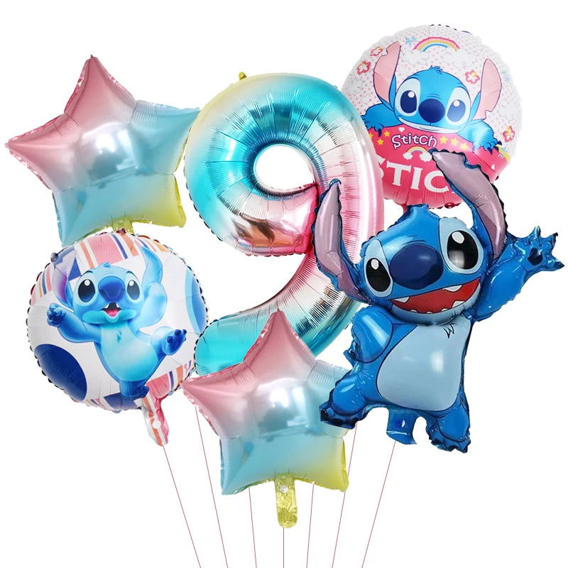 6pcs Disney Lilo & Stitch Party Balloons Stitch 32" Number Balloon set Baby Shower Birthday Party Decorations Kids Toy Gifts - Slobuy