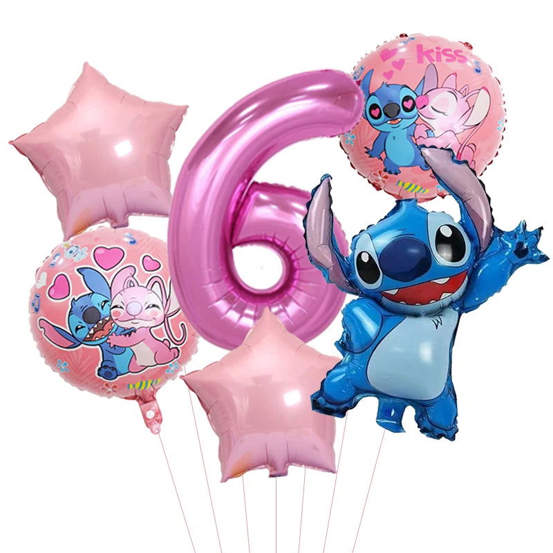 6pcs Disney Lilo & Stitch Party Balloons Stitch 32" Number Balloon set Baby Shower Birthday Party Decorations Kids Toy Gifts - Slobuy