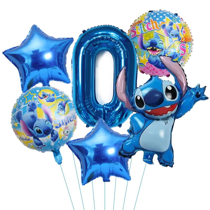 6pcs Disney Lilo & Stitch Party Balloons Stitch 32" Number Balloon set Baby Shower Birthday Party Decorations Kids Toy Gifts - Slobuy