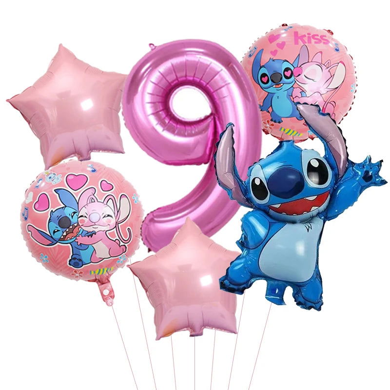 6pcs Disney Lilo & Stitch Party Balloons Stitch 32" Number Balloon set Baby Shower Birthday Party Decorations Kids Toy Gifts - Slobuy