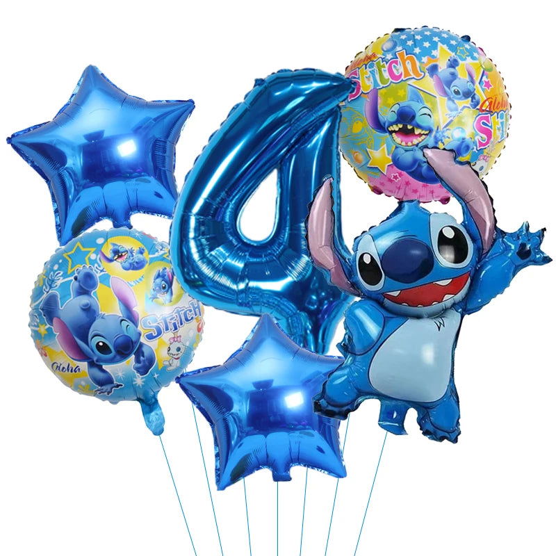 6pcs Disney Lilo & Stitch Party Balloons Stitch 32" Number Balloon set Baby Shower Birthday Party Decorations Kids Toy Gifts - Slobuy