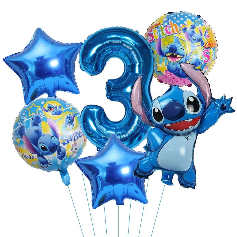 6pcs Disney Lilo & Stitch Party Balloons Stitch 32" Number Balloon set Baby Shower Birthday Party Decorations Kids Toy Gifts - Slobuy