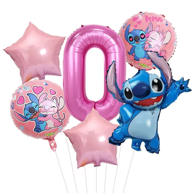 6pcs Disney Lilo & Stitch Party Balloons Stitch 32" Number Balloon set Baby Shower Birthday Party Decorations Kids Toy Gifts - Slobuy
