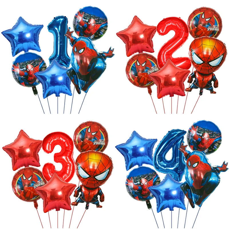6pcs Marvel Super Hero Spiderman Foil Balloon Set children‘s Birthday Party Decoration Baby Shower Inflatable boys Toy Globos - Slobuy
