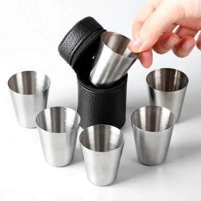 4/6Pcs Outdoor Practical Travel Stainless Steel Cups Mini Set Glasses For Whisky Wine With Case Portable Drinkware 30ml/70ml - Slobuy