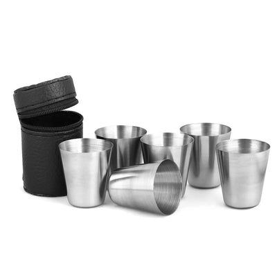 4/6Pcs Outdoor Practical Travel Stainless Steel Cups Mini Set Glasses For Whisky Wine With Case Portable Drinkware 30ml/70ml - Slobuy