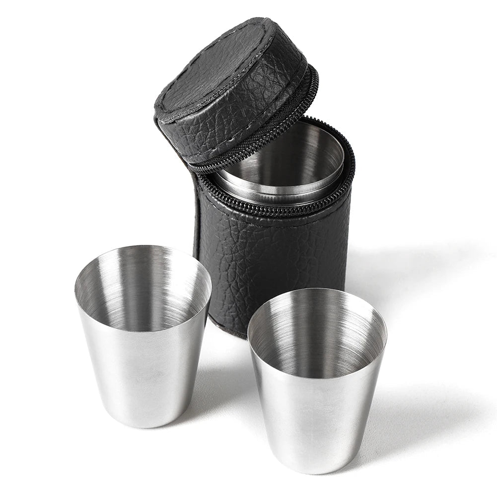 4/6Pcs Outdoor Practical Travel Stainless Steel Cups Mini Set Glasses For Whisky Wine With Case Portable Drinkware 30ml/70ml - Slobuy