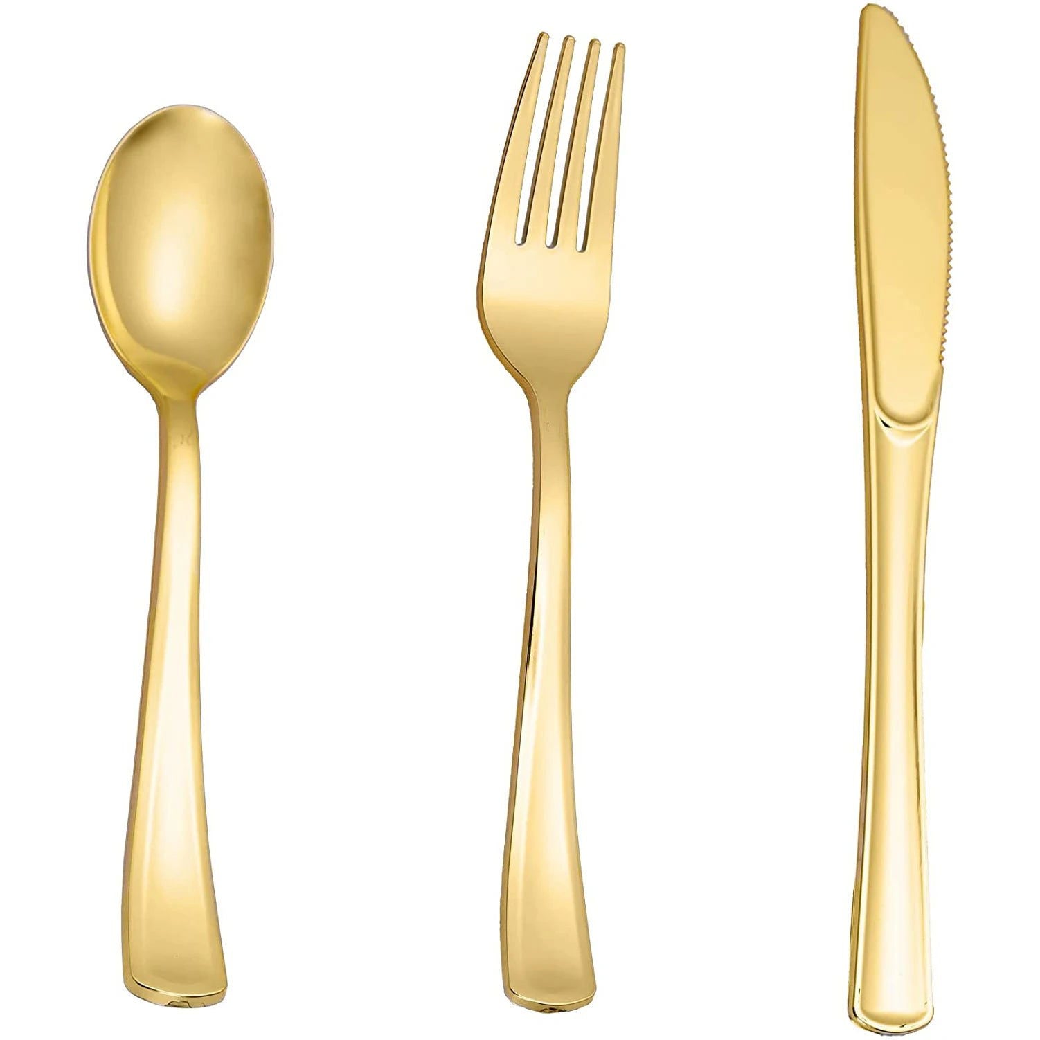 75 Pieces Gold Plastic Silverware- Party Flatware Set-Heavyweight Plastic Cutlery- Includes 25 Forks, 25 Spoons, 25 Knives - Slobuy