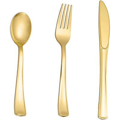 75 Pieces Gold Plastic Silverware- Party Flatware Set-Heavyweight Plastic Cutlery- Includes 25 Forks, 25 Spoons, 25 Knives - Slobuy