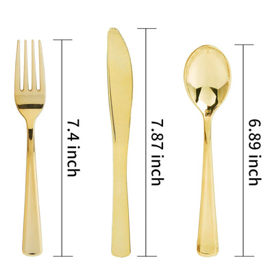 75 Pieces Gold Plastic Silverware- Party Flatware Set-Heavyweight Plastic Cutlery- Includes 25 Forks, 25 Spoons, 25 Knives - Slobuy