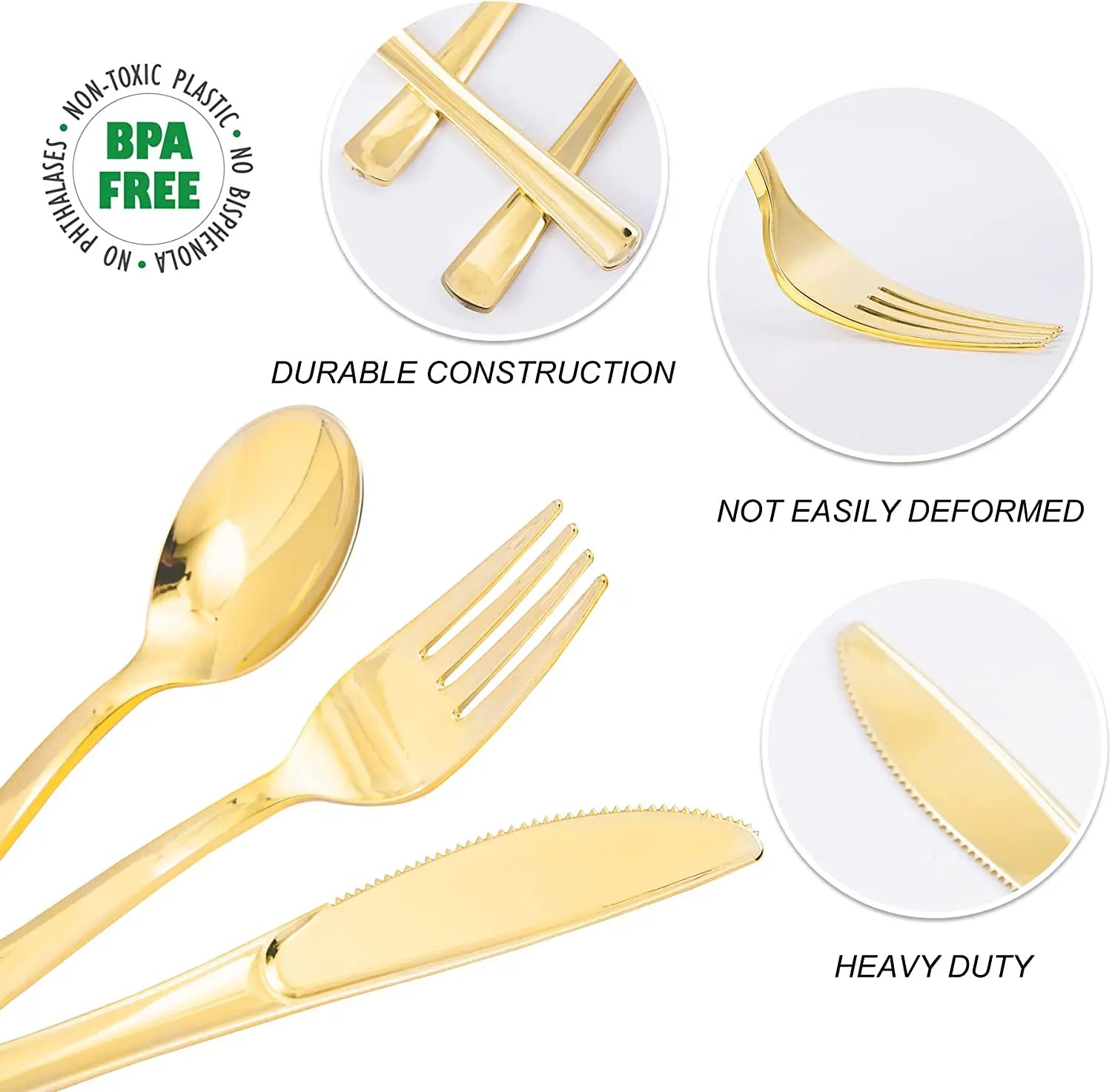 75 Pieces Gold Plastic Silverware- Party Flatware Set-Heavyweight Plastic Cutlery- Includes 25 Forks, 25 Spoons, 25 Knives - Slobuy