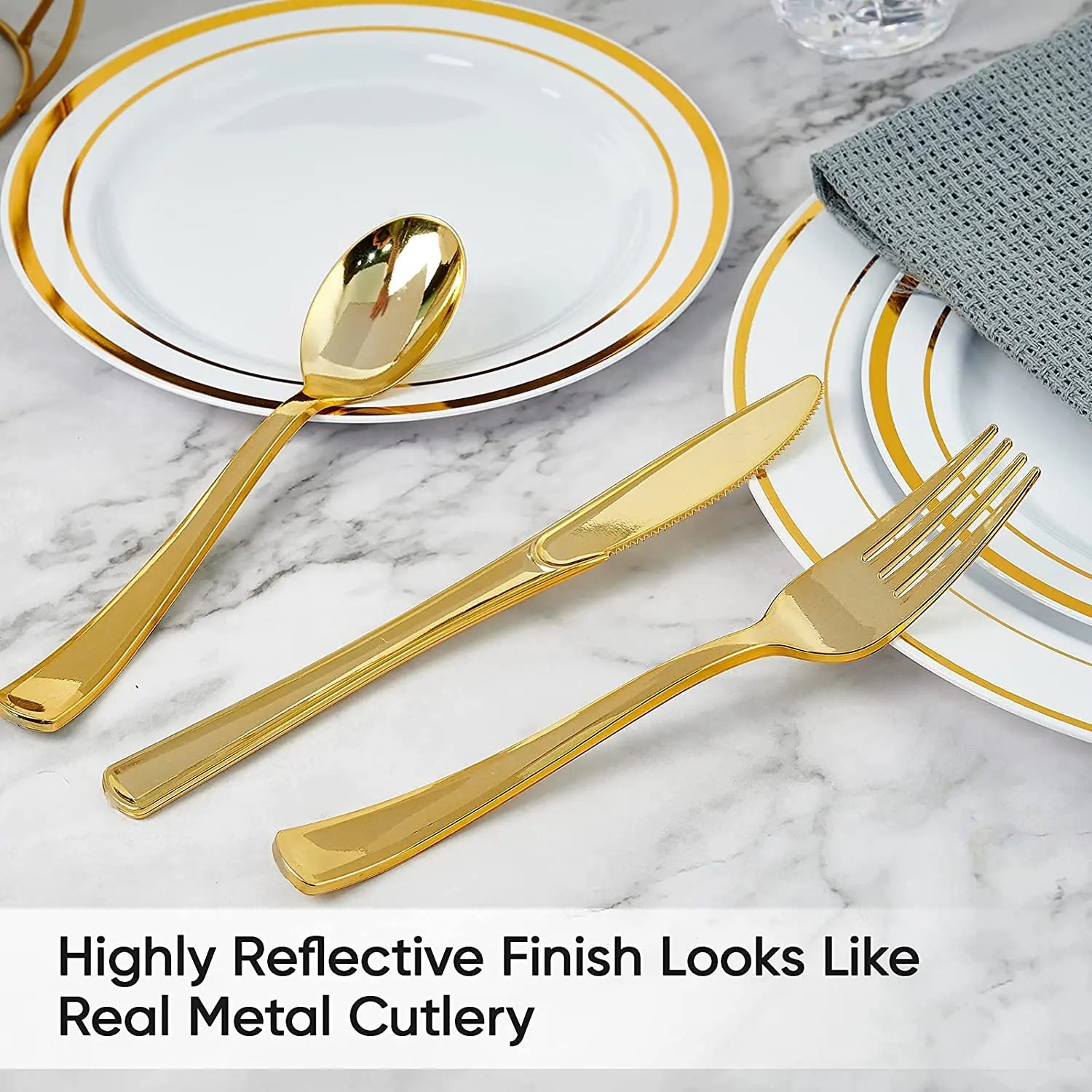 75 Pieces Gold Plastic Silverware- Party Flatware Set-Heavyweight Plastic Cutlery- Includes 25 Forks, 25 Spoons, 25 Knives - Slobuy