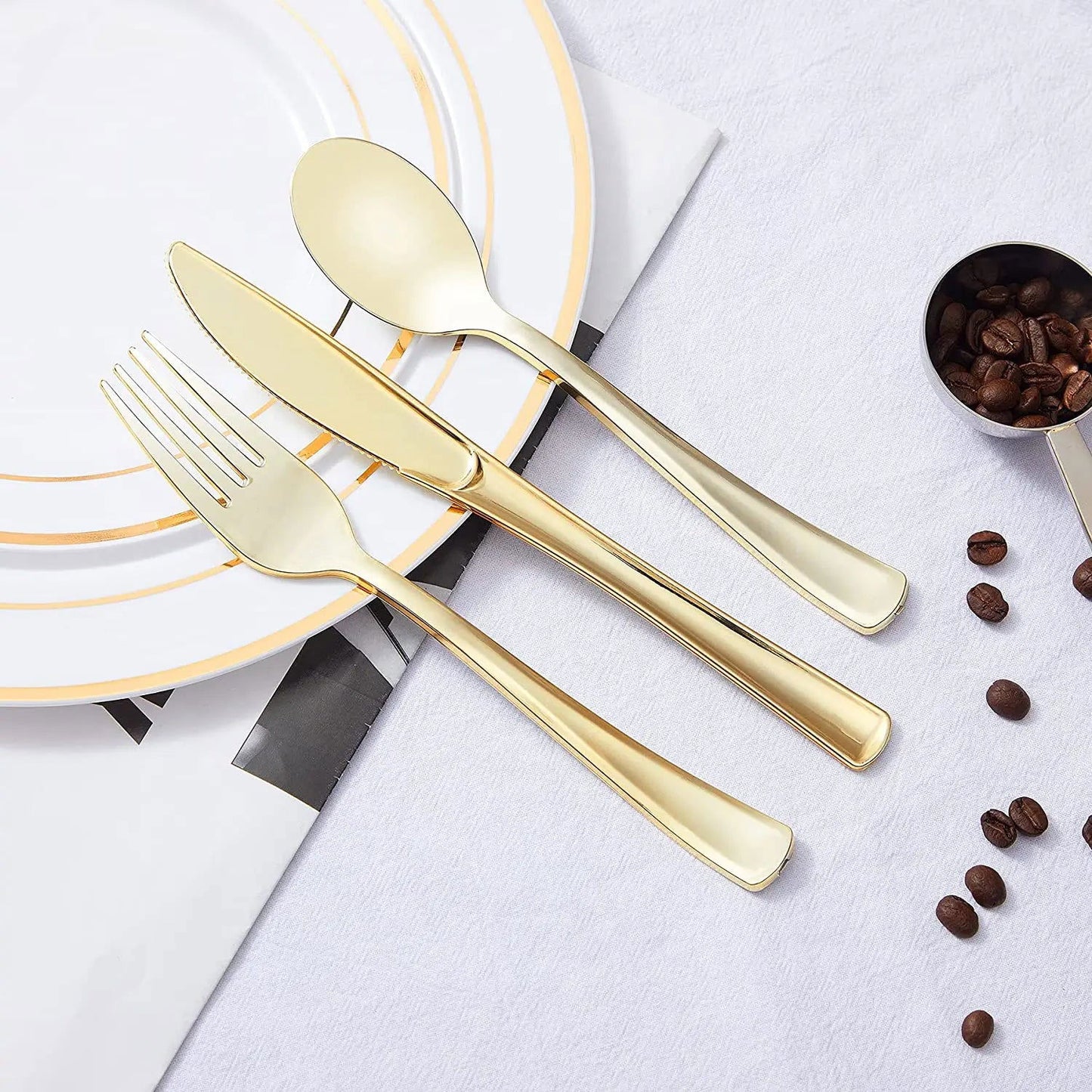 75 Pieces Gold Plastic Silverware- Party Flatware Set-Heavyweight Plastic Cutlery- Includes 25 Forks, 25 Spoons, 25 Knives - Slobuy
